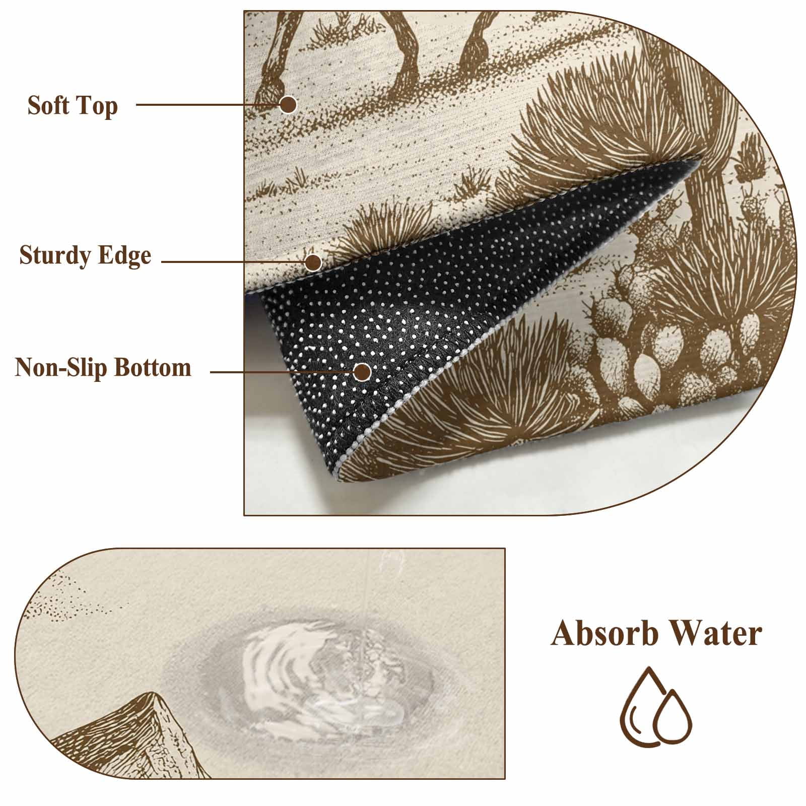 Large Area Rugs for Living Room Bedroom, Beige Western Farmhouse 5'x8' Rug Washable Carpet Runner Indoor Outdoor, Vintage Cowboys Cactus Non Slip Floor Mats Rug for Kitchen, Bathroom
