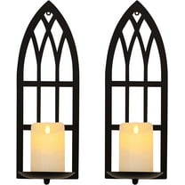 HPC Decor 15.8'' Candle Sconce Set of Two- Black Metal Candle Wall Sconces- Wall Sconce Candle Holder - Sconces Wall Decor Set of 2 for Living Room, Bathroom, Dining Room