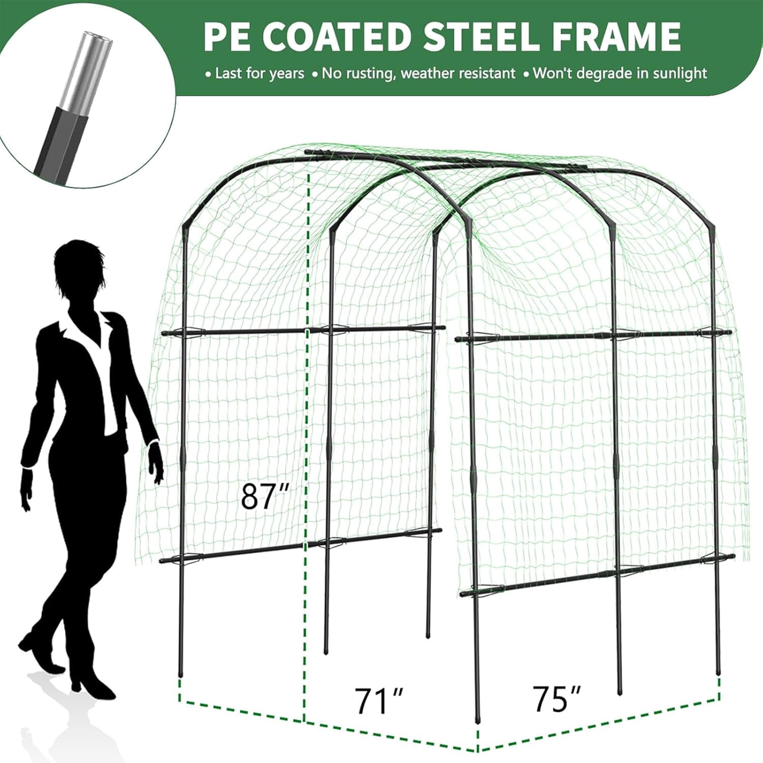 Tall Garden Arch Trellis for Climbing Plants, 87in Tall Metal Plant Support Trellis Archway for Climbing Plant Vegetables Cucumber, Outdoor Yard Lawn Garden Arch Tunnel Trellis