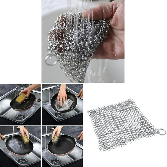 Stainless Steel Cast Iron Skillet Cleaner Chainmail Cleaning Scrubber BBQ Grills