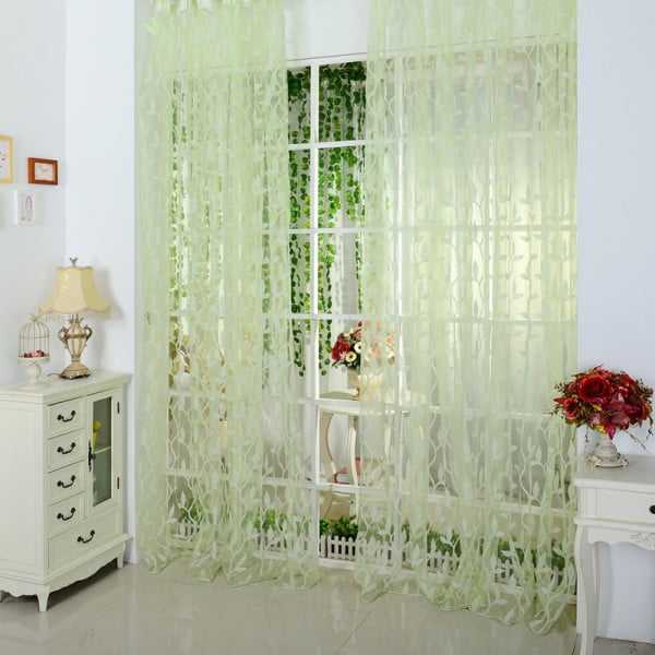 Wicker Voile Sheer Panel Drapes Curtain Leaf Pattern Curtain Home Window Decor 