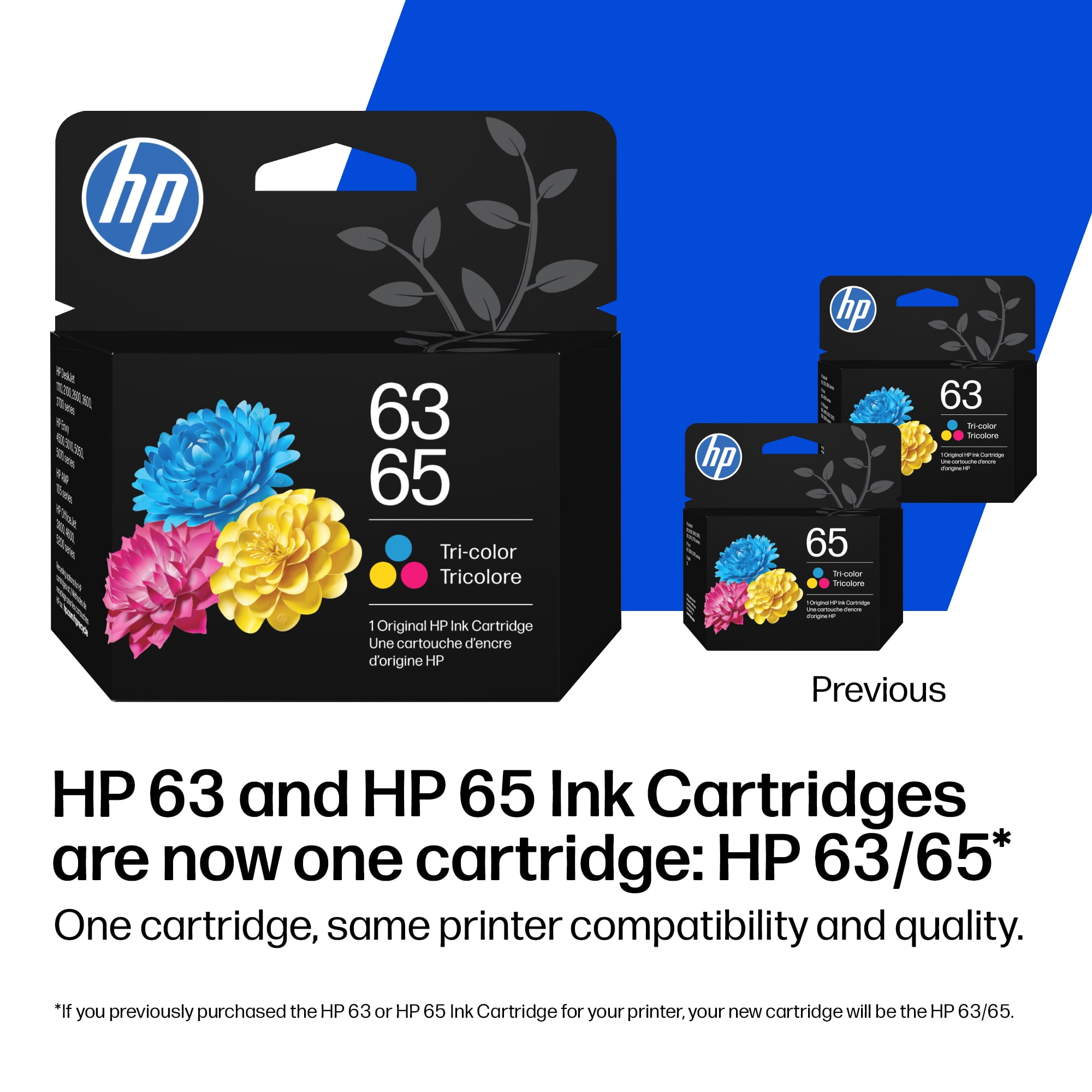 HP 63 & HP 65 are now One Cartridge, HP 63 / HP 65 Tri-Color Ink