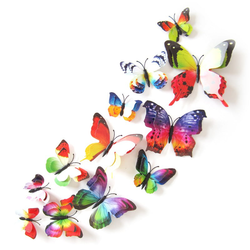 12pc 3D Butterfly Magnet Wall Stickers Colorful DIY Fridge Home Party Decoration 