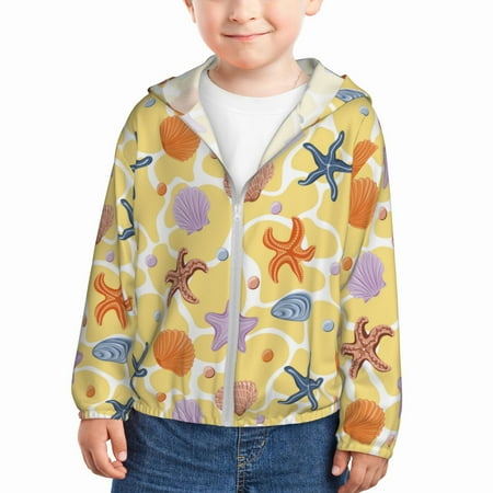 

Sun Hoodie for Kids Cute sea shells starfish Long Sleeve Swim Fishing Shirts Sun Protection Zip Up Jacket Clothing Athletic Hoodie