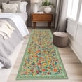 thumbnail image 4 of Boho Green Flowers 2'x6' Runner Rugs for Hallway Kitchen Bedside Non Slip, Spring Abstract Watercolor Floral Leaf Entryway Rug Runners with Rubber Backing, Long Carpet Runner for Laundry Room, 4 of 8