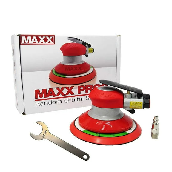 MAXX PROS Random Orbital Sander – Pneumatic Palm Sander – 6” x 3/16” Diam. Orbit – Hook and Loop Pad
