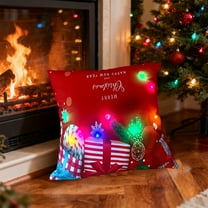 Christmas Lighted Throw Pillow Covers 18x18" Christmas LED Pillows 2 Modes Switching Printed Sofa Pillows Cushions Pillowcases Holiday Decorations for Sofa Couch Livingroom Bed