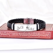 Starchenie 12 Constellation Aries Leather Bracelet Zodiac Signs Braided Punk Wrist Rope Bracelet