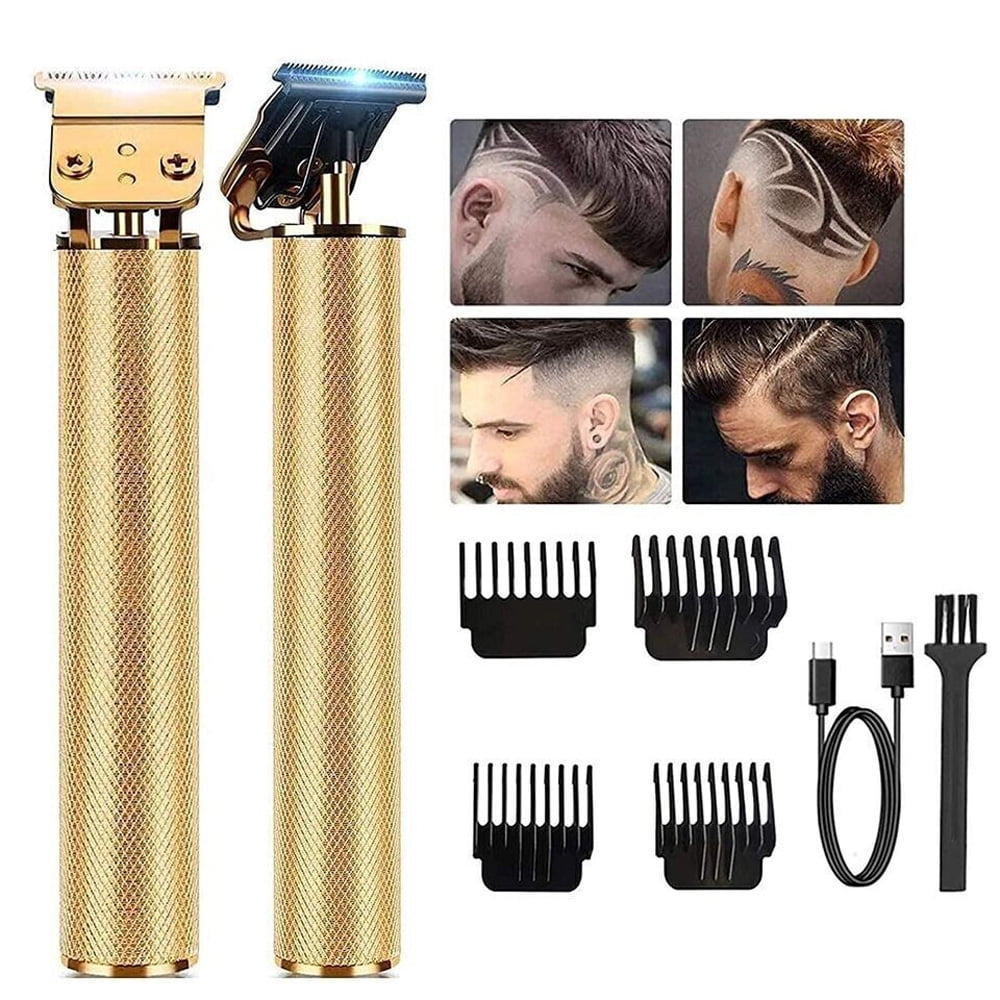 Professional Trimmer Hair Clippers T Blade Trimmer Cutting Beard USB Charge Cordless Barber Shaving Machine -Gold