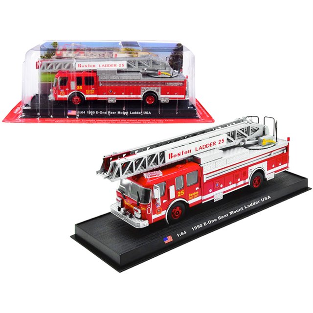 1990 E-One Escalera de montaje trasero Camión de bomberos Rojo \ Departamento de bomberos de Boston \ (Massachusetts) 1/64 Modelo fundido a presión por Amercom "" " Amercom ACGB15