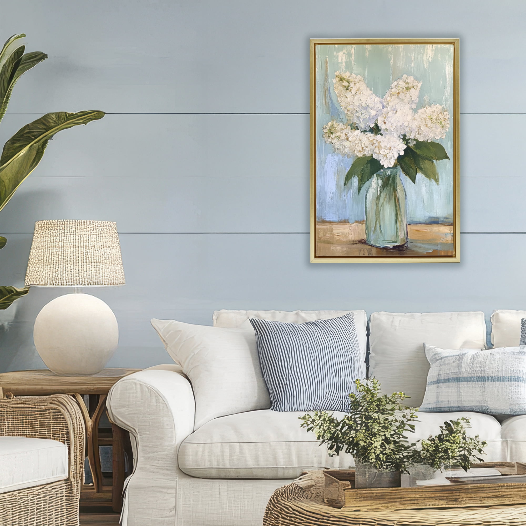 Stupell Industries Tall Flowers in Glass Vase Gold Framed Floater Canvas Wall Art, design by Petal Prints Design
