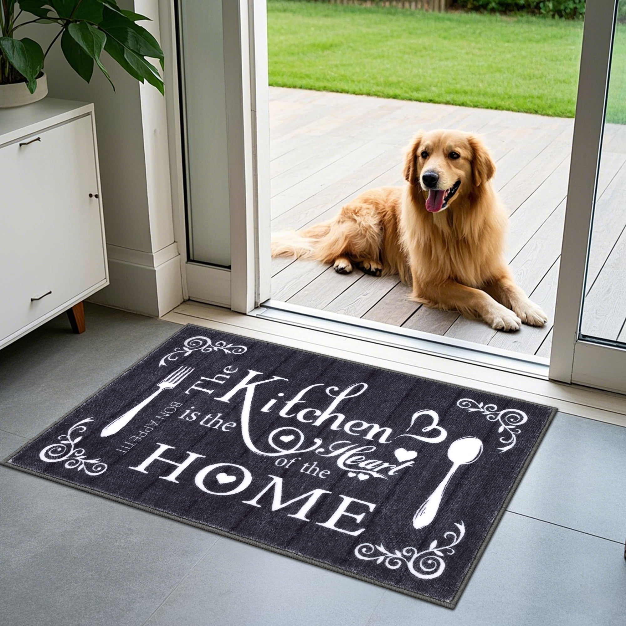 MeyJey Farmhouse Kitchen Rug Set, 3 Piece Non-Slip Kitchen Mat Machine Washable Runner Rug for Home Floor and Living Room, Black/White
