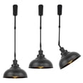 thumbnail image 1 of FSLiving Adjustable Height Track Pendnat Light H-Type Industrial Style Retractable Track Spotlight, Telescoping Rod Gimbaled Lamp-Post Halo Track Instant On Matte Black Dome Shape Lamp, 3 Lights, 1 of 7