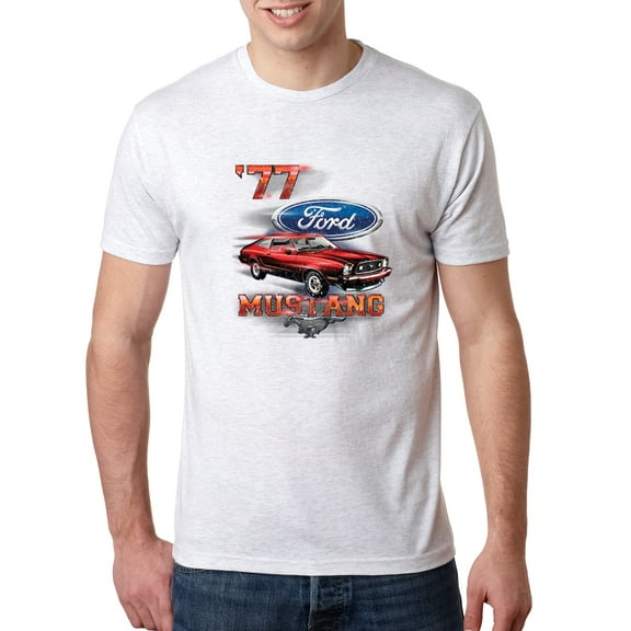 Wild Bobby, 1977 Ford Motors 77 Mustang Silhouette, Cars and Trucks, Men Premium Tri Blend Tee, Heather White, Small