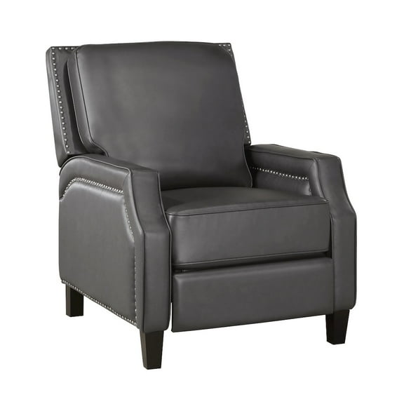 Lexicon Berenson Faux Leather Upholstered Push Back Recliner in Gray Color
