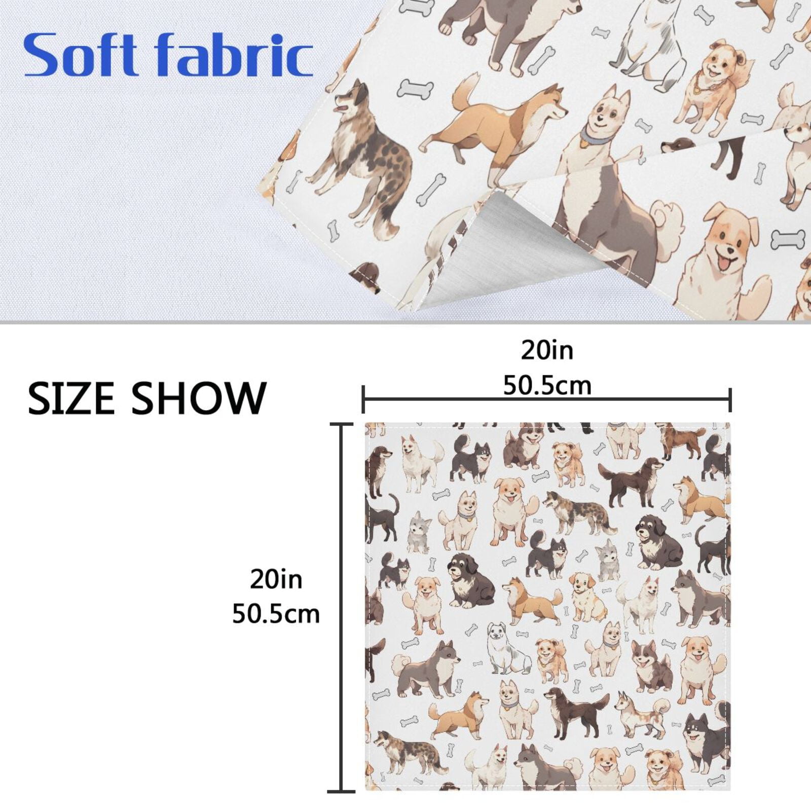 JSTEL Doodle Dog Print Cute Puppies Cloth Napkins Set of 6, 20x20 Inch Washable and Reusable Napkin for Decoupage Dinner Party Everyday Use