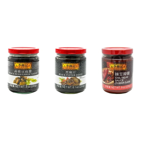 NineChef Brand Spoon Plus 3 Pack Lee Kum Kee Cooking Sauce, 3 Flavors(Black Bean Garlic Sauce,Black Pepper Sauce,Chili Bean Sauce)