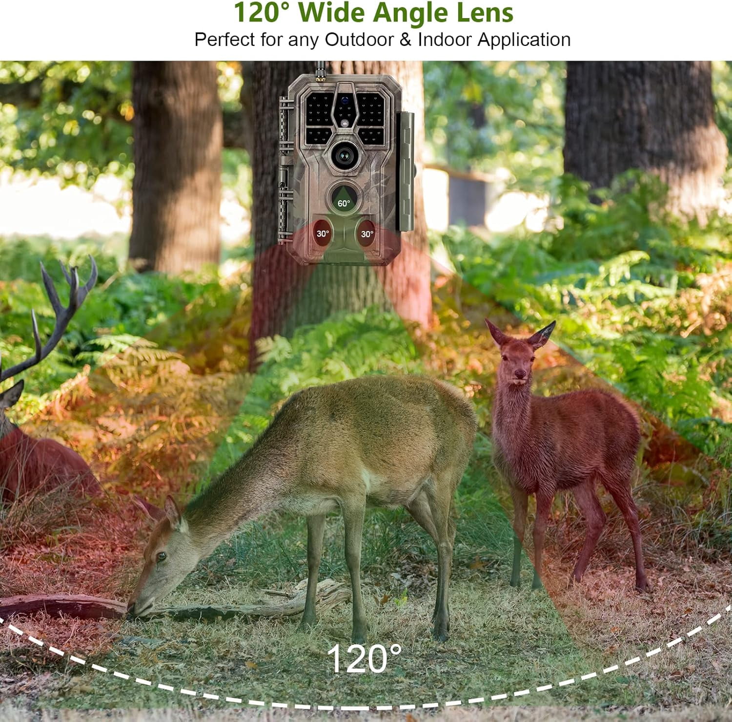 WiFi Trail Camera Game Cam 64MP 1296P HD Video Sound Recording, Clear Night Vision & 0.1s High Sensitivity Motion Detection 120° Wide Angle for Wildlife, Observation of Backyard, Farm