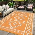 thumbnail image 3 of Lahome 8x10 Plastic Straw Outdoor Rug Waterproof, Reversible Orange Boho Rugs for Outside, Large Indoor Outdoor Area Rug for Deck Picnic, 3 of 8