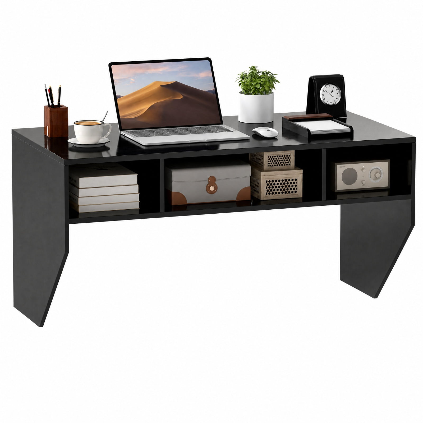 Furnibear Wall-Mounted Computer Desk Floating Laptop Desk with 3 Storage Compartments for Home Office Study Computer Writing Workstation, Black