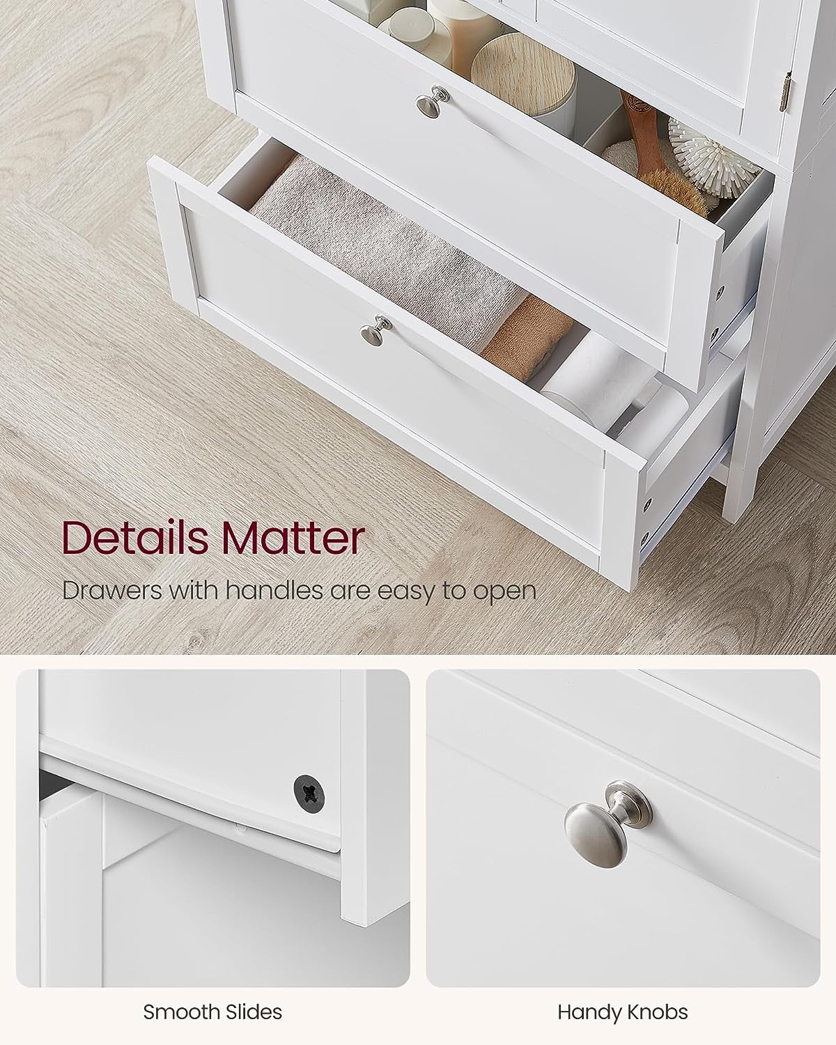 Floor Storage Cabinet, Storage Unit, Freestanding  Cabinet with 2 Drawers and 2 Doors, Adjustable Shelf, 11.8 x 23.6 x 43.3 Inches, White