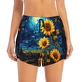 thumbnail image 4 of Lsque Vintage Starry Sky Sunflower Printed Women's Running Shorts with Liner Pockets,Elastic Quick Dry Workout Athletic Gym Yoga Shorts,Womens High Waist Shorts-Large, 4 of 9