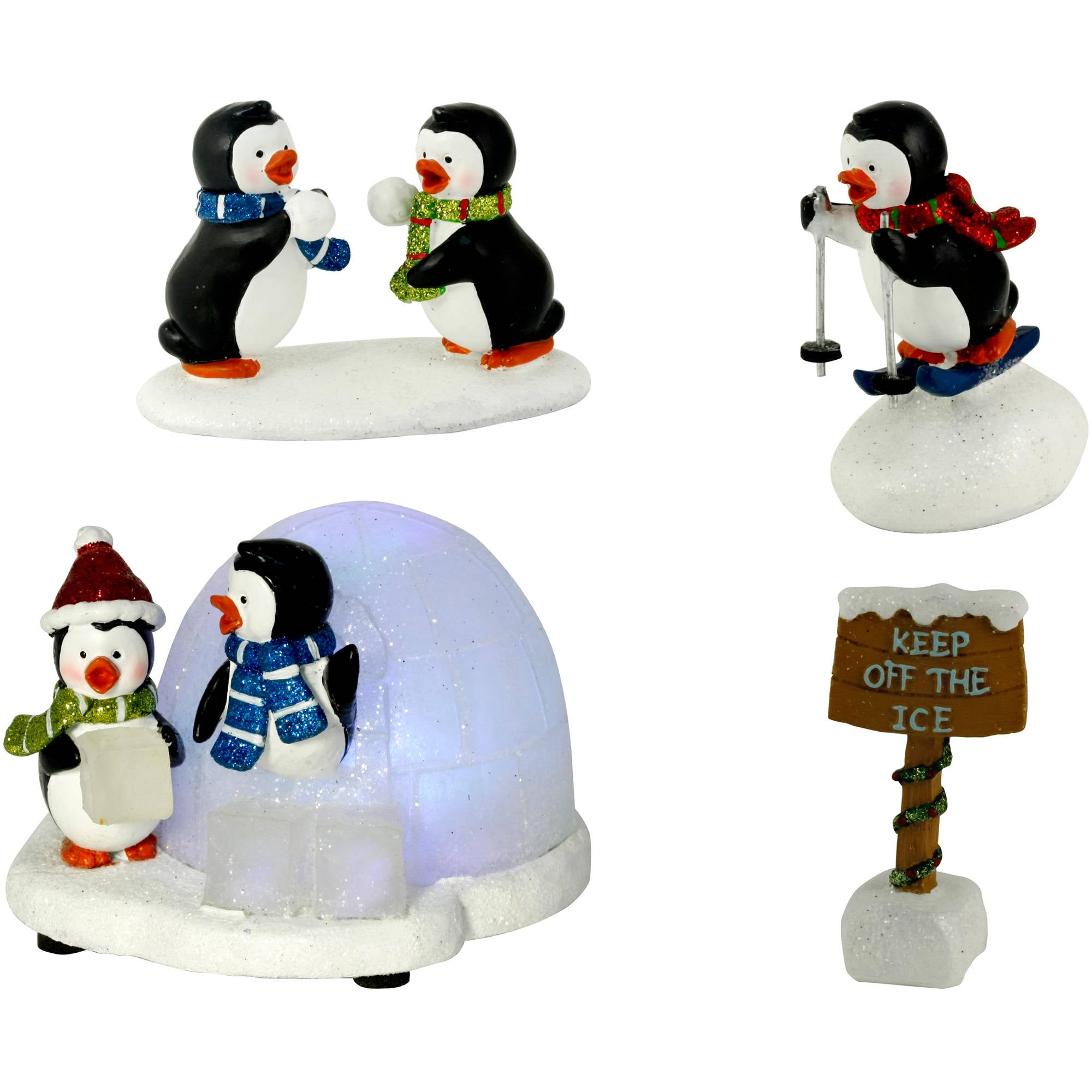 4PC TABLETOP IGLOO AND PENGUINS DECORATION SET Xmas Party Table Decorations