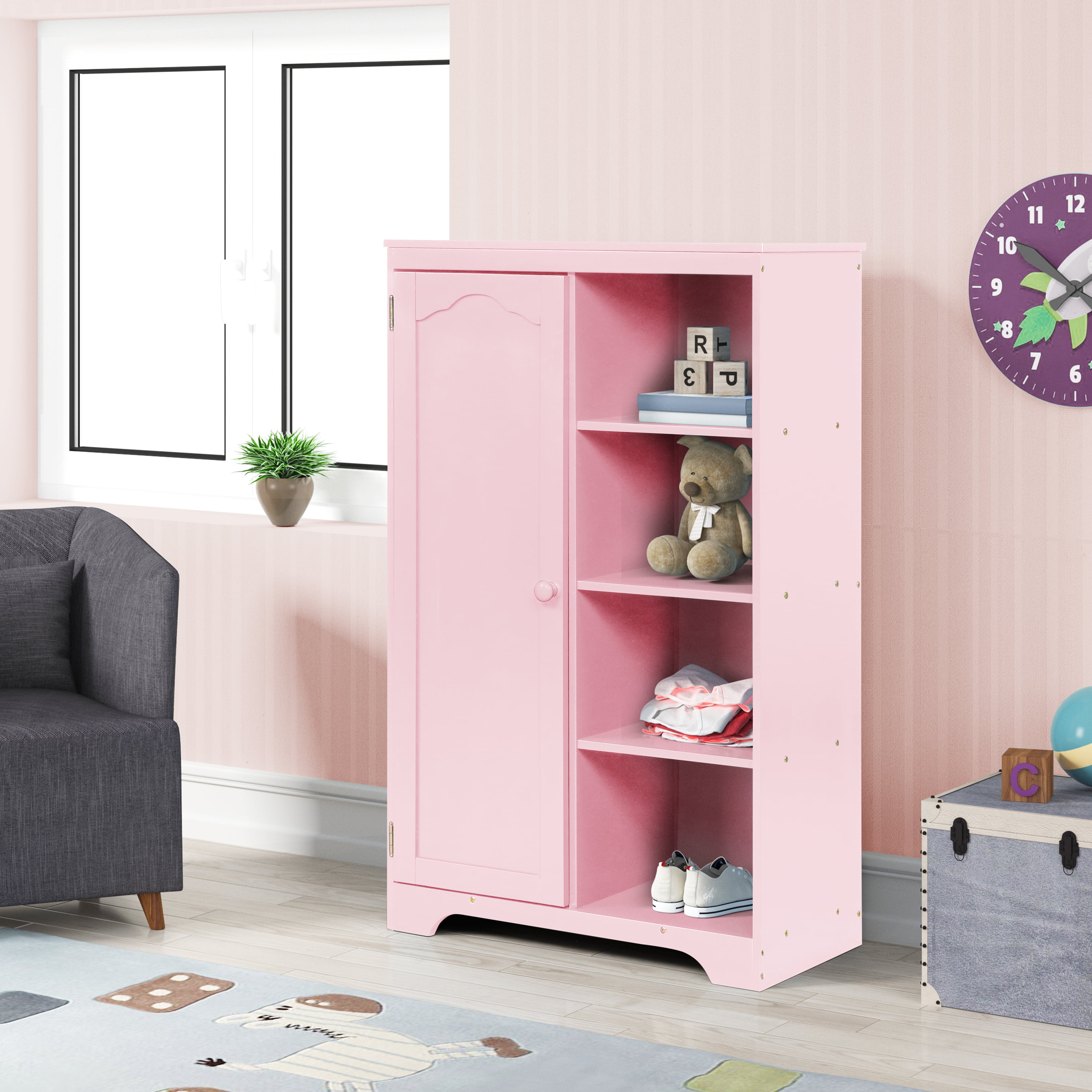  UTEX Kids Armoire Wardrobe Closet with Mirror and Storage Bin,  Pink, 33.4 in W x 15.75 in D x 44.5 in H : Home & Kitchen