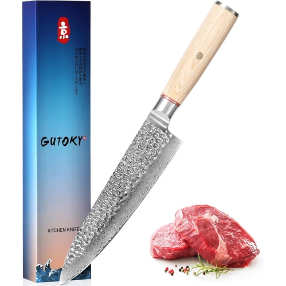 Damascus Chef Knife, 8 Inch Japanese Kitchen Knife with 67 Layers 10CR15MOV High Carbon Steel, Razor Sharp Cooking Knife with Pakkawood Handle