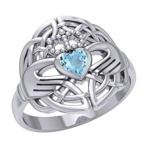 Irish Claddagh Ring 925 Sterling Silver Love Friendship Loyalty Blue Topaz