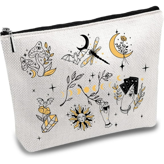 Tarot Themed Makeup Bags Polycotton Cosmetic Bag Multi Purpose Pencil Case with Metal Zipper Bag Witch Aesthetic Toiletry Travel Purse Pouches Gifts