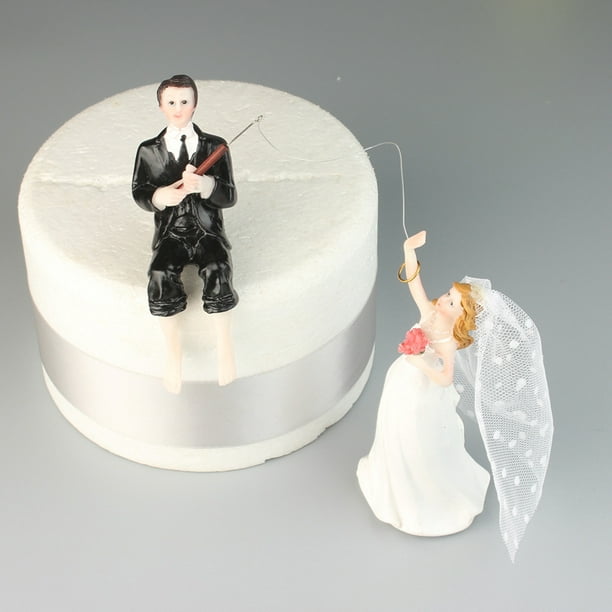 2pcs Couple Fishing Bride Groom Resin Romantic Fishing Bride Cake