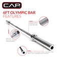 thumbnail image 3 of CAP Barbell Solid Steel Olympic Weight Lifting Bar, 6 ft., Chrome (Fits 2-Inch Weight Plates), 3 of 7