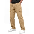 thumbnail image 3 of Nestiefly Mens Cargo Pants Relaxed Fit Chino Elastic Waist Multi Pocket Hiking Work Trousers Khaki L, 3 of 7