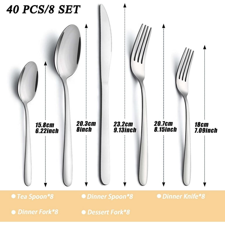 Hammered Silverware Set, VeSteel 40-Piece Stainless Steel Square Flatware  Set for 8, Metal Tableware Cutlery Set Includes Dinner Knives/Forks/Spoons