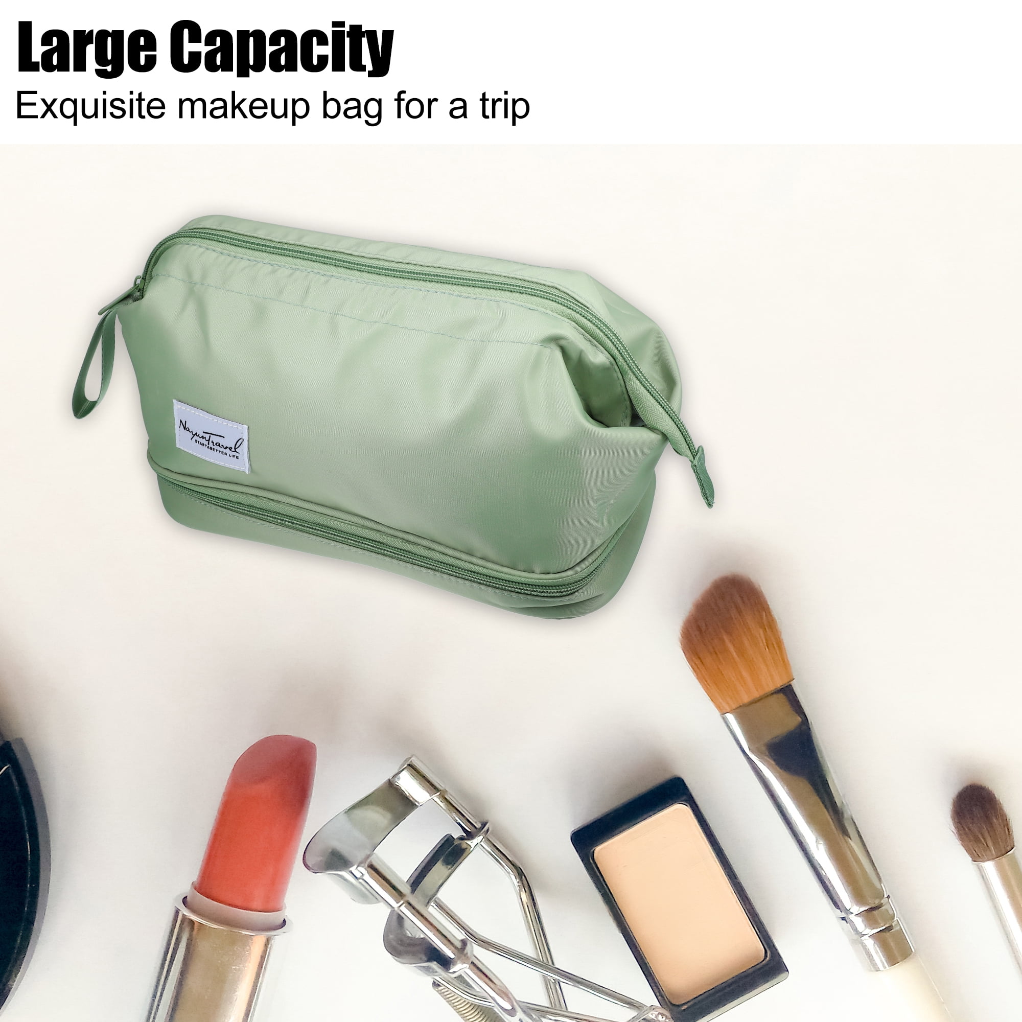 Unique Bargains Floral Makeup Bag Zipper Flower Cosmetic Pouch Green