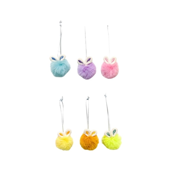 6Pcs Flocked Bunny Ear Fur Ball Pendants, Furry Bag Appealing details for Easter Holiday Party or Christmas Tree Decorations