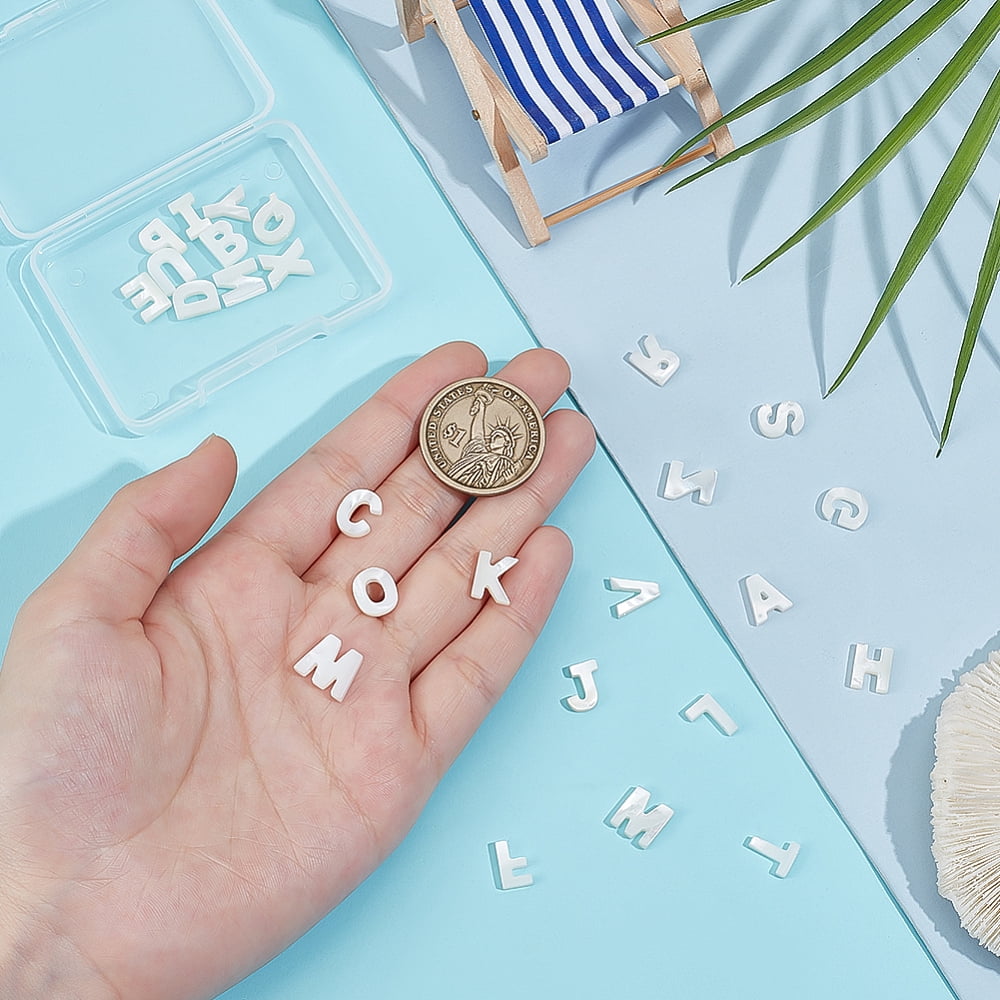 26Pcs 26 Styles Natural White Shell Beads Initial Top Drilled Seashell Color Letter A~Z 10~11x6~12x2~2.5mm Hole: 0.5~0.9mm 1pc/style