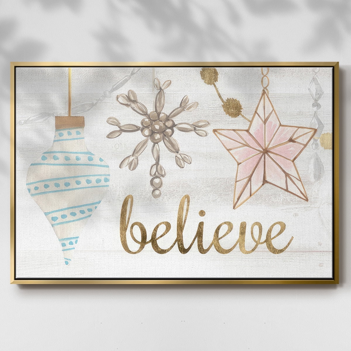 Elegant Ornaments Collection A - Framed Gallery Wrapped Holiday Canvas - 17 x 25 - Gold Frame
