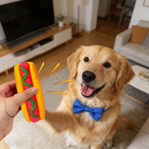 Dog Toys Squeaky Hot Dog Chew Toy Interactive Teething Toy for Small Medium Dogs Indoor Outdoor 5.6x2 Inch
