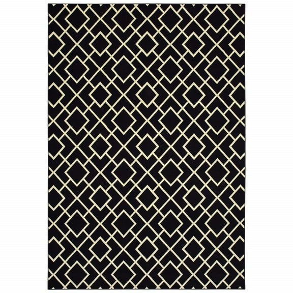9' x 12' Black Ivory Machine Woven Geometric Diamonds Indoor Area Rug