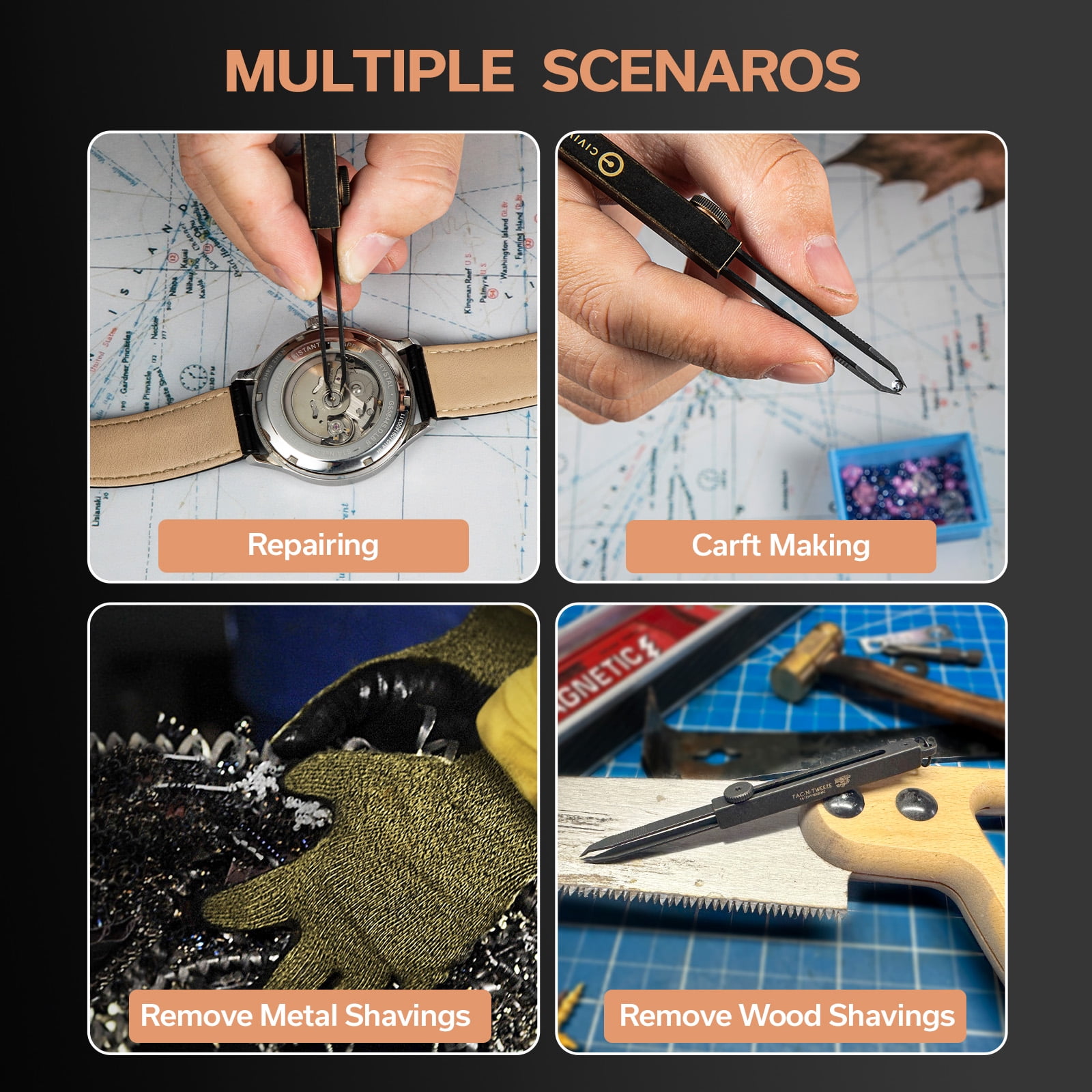 CIVIVI Tac-N-Tweeze Durable Stainless Steel Industrial Tweezers - Perfect for Splinter Removal & Outdoor Use C19062B-A