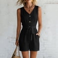 thumbnail image 6 of Yteetum Jumpsuits for Women Summer Sleeveless V Neck Cotton Button Waist Tie Rompers Womens Casual Solid Loose Lightweight Comfy Beach Travel Vacation Overalls, 6 of 8