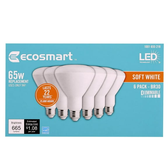 EcoSmart 65-Watt E26 BR30 Dimmable Energy Star LED Light Bulb Soft White (6-Pack)