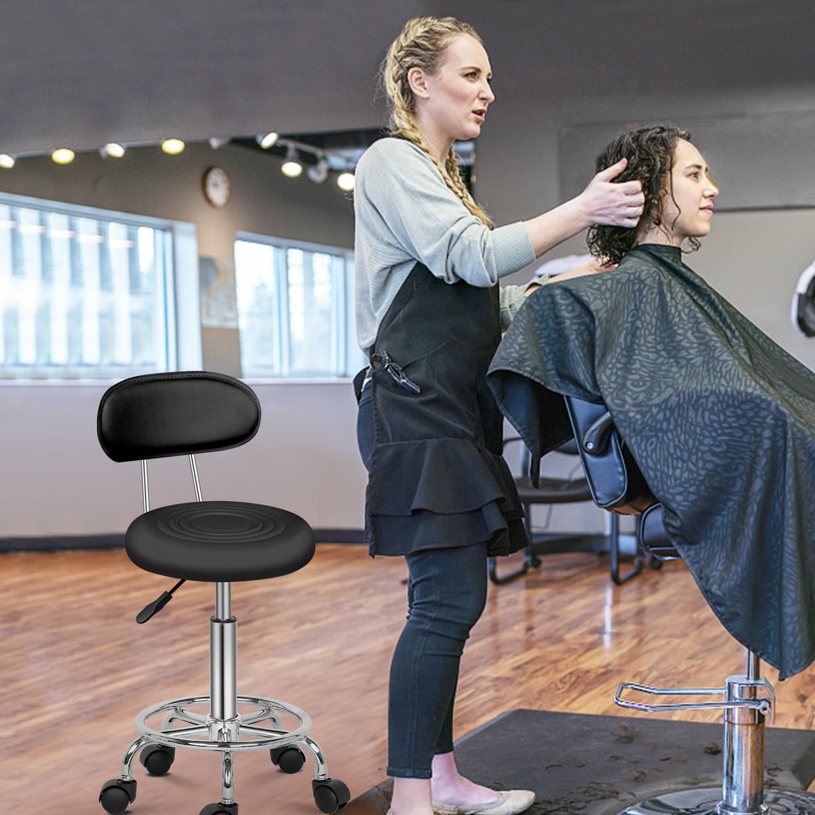 Ktaxon Swivel Salon Stool Chair with Backrest, Adjustable Hydraulic Rolling Stool Work Salon Drafting Swivel Task Chair
