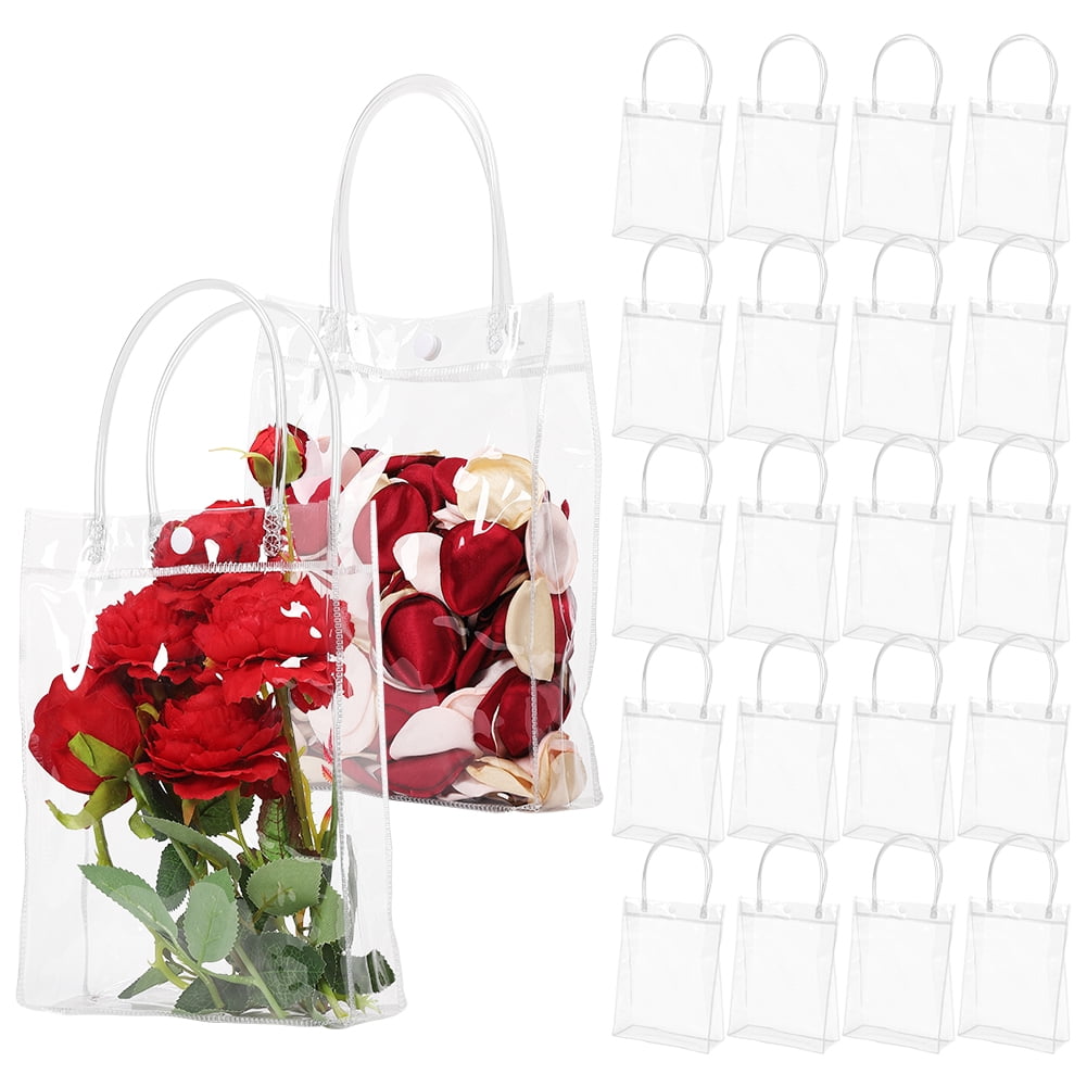 50Pcs/lof Transparent Flower Jewelry Plastic Bags with Handles for Wedding  Party Gift Packing Bags Store