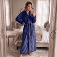 thumbnail image 2 of HEARTNICE Womens Long Fleece Robe Soft Plush Robes for Women Warm Bathrobes Comfy House Coat Full-length（Navy, Large-X-Large）, 2 of 6