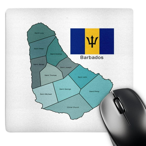 3dRose, Flag and map of Barbados with map colored and all administrative divisions labeled , MousePad