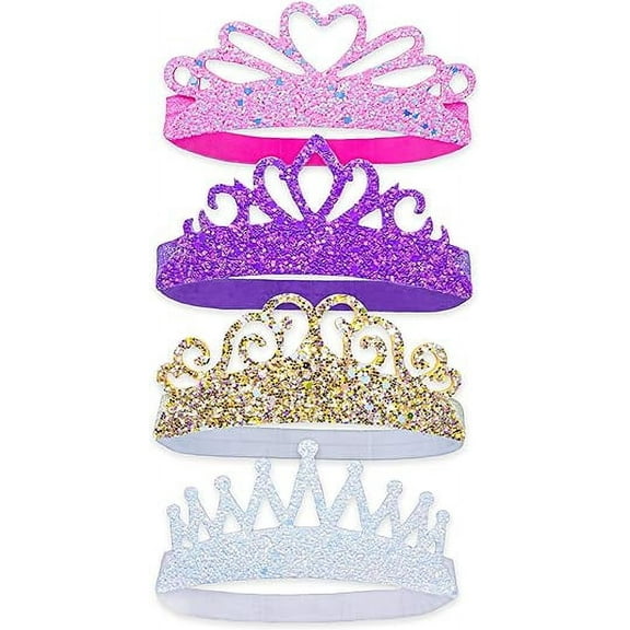 FROG SAC 4 Glitter Tiara Headbands for Girls, Elastic Princess Crown Hair Bands for Toddlers, Stretch Sparkly Hair Accessories for Toddler Girl Children