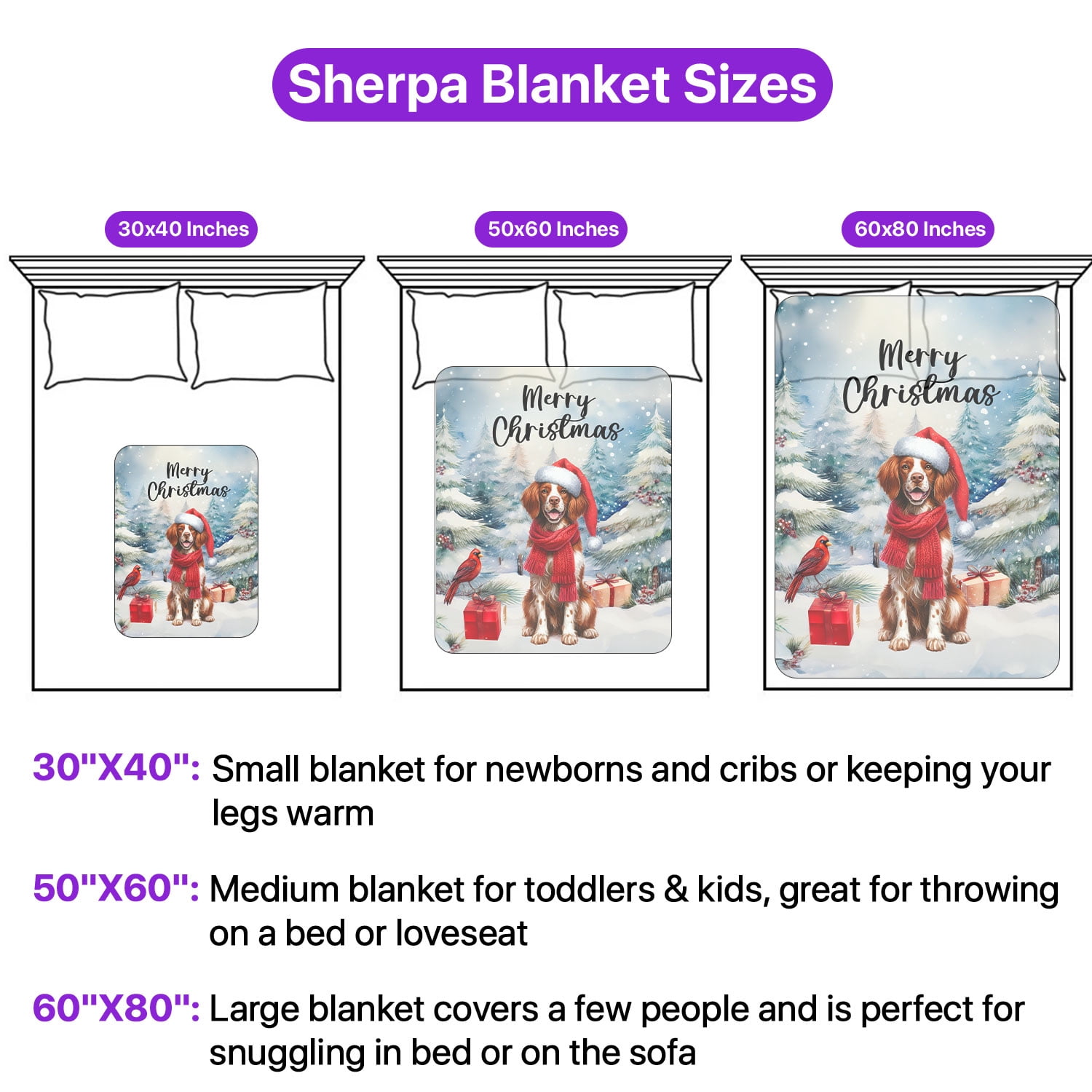 Merry Christmas Brittany Spaniel Enjoys Woofmas Winter Xmas Holiday Cozy Sherpa Blanket Brittany Dog Lover Gifts Idea Warm Soft Throw Blanket - 02022
